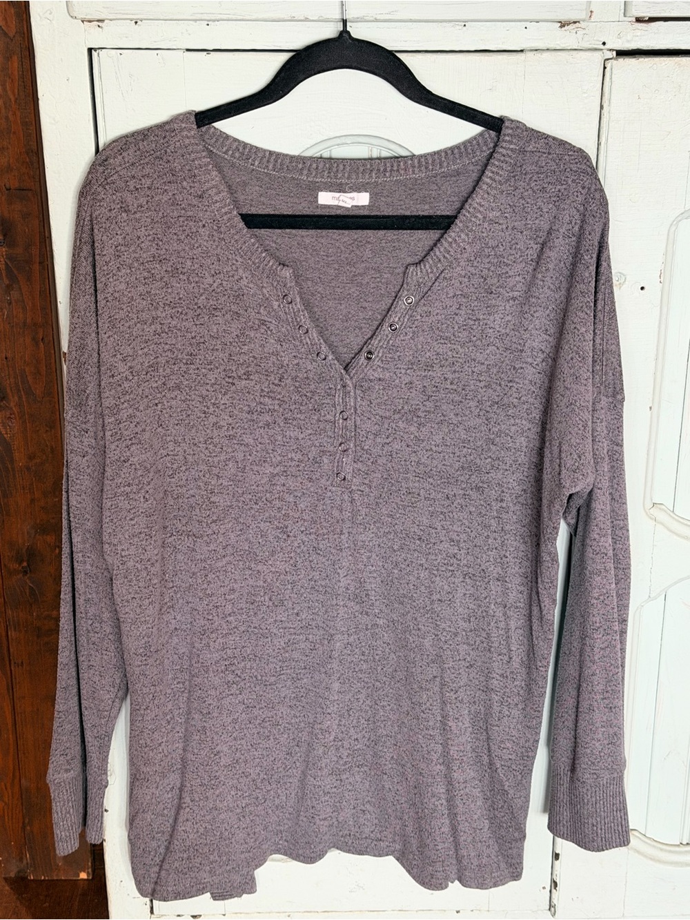 Maurices Heathered Grey Henley Long Sleeve Top